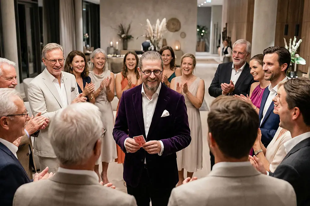 Zauberer begeistert Gäste auf einer Geburtstagsfeier