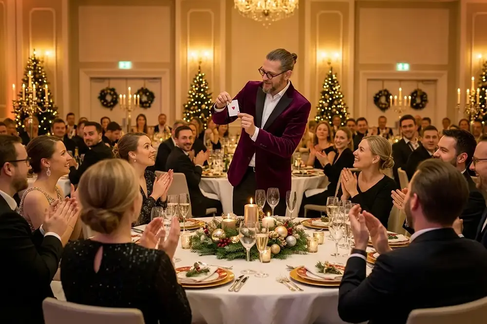 Zauberer sorgt für festliche Stimmung auf einer Weihnachtsfeier